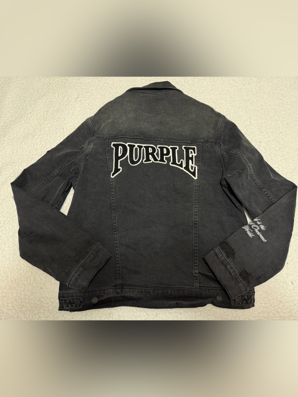 Purple Brand Embroidered Patchwork Jeans Denim Trucker Jacket Size Large CLEAN